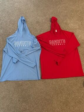 Men’s Hooded Performance Long Sleeve Hoodie - Baby Blue/Red - 2/$15